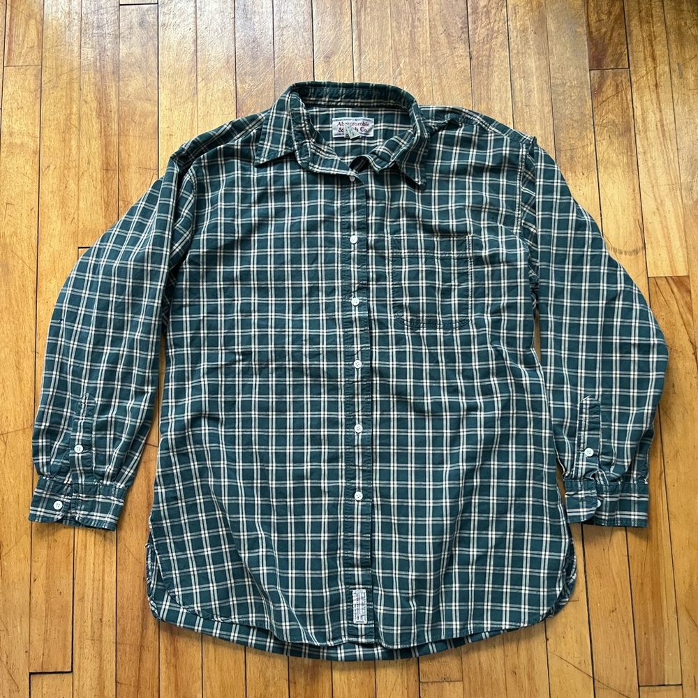 VTG Abercrombie & Fitch Green Plaid Cotton Button Down Flannel Men’s Large